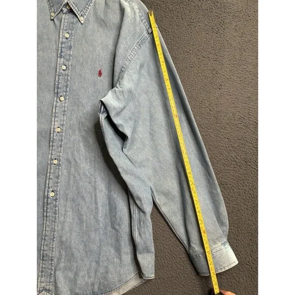 Vintage Polo Ralph Lauren Denim Button Down Shirt Mens XL Red Pony Old Money